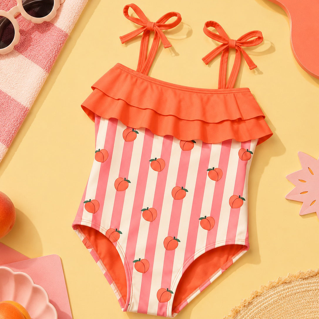 Maillot une pièce enfant à volants réversible